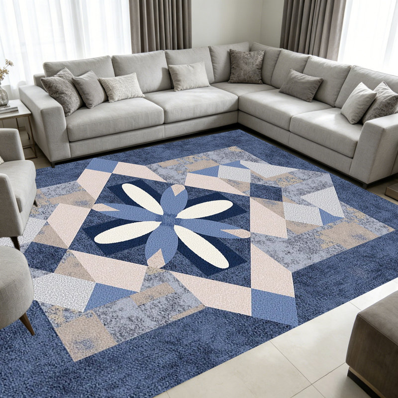 Navy Blue Quilt Star Rug carpet-easy to clean, machine-washable, soft and comfortable; suitable for door mats, kitchens, living rooms, bedrooms, corridors, and laundry areas. Easy to clean, durable carpet for home decoration.