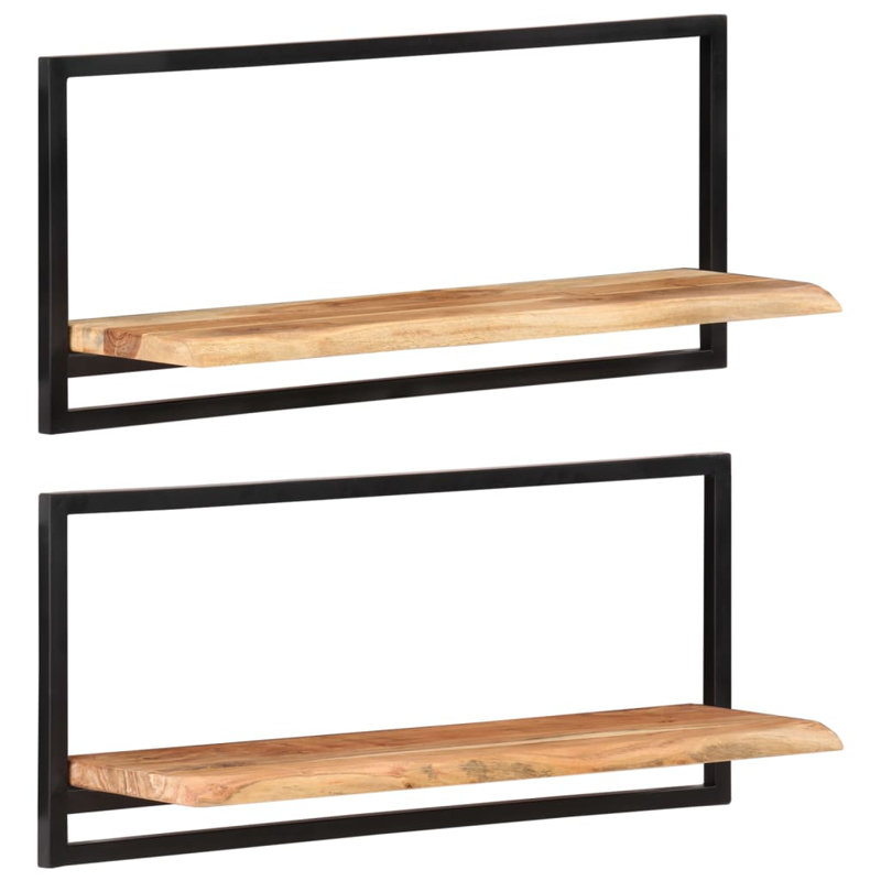 Raekwon 2 Piece Acacia Solid Wood Floating Shelf with Live Edge, 35cm H x 80cm W x 25cm D