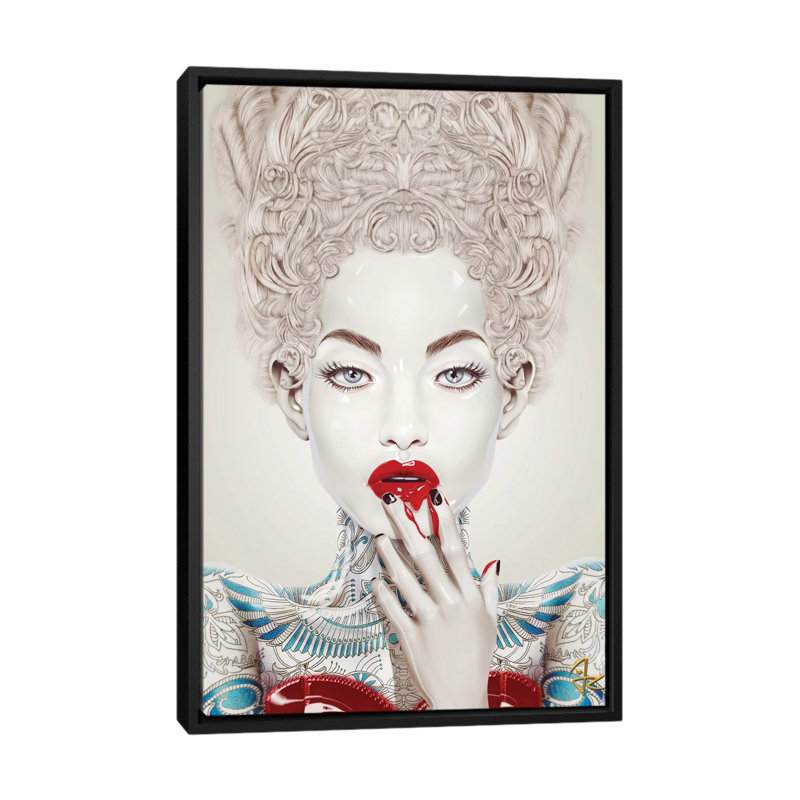 Porcelaine, impression sur toile tendue, H 26 po x l 18 po x P 1,5 po, Toile avec cadre noir, Pas de tapis