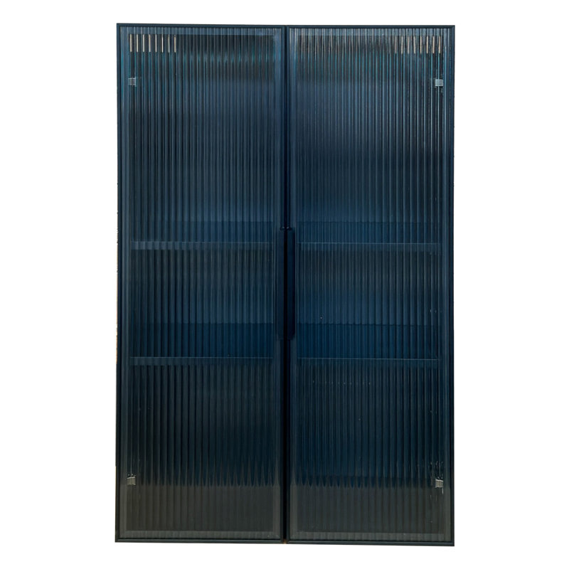Armoire de rangement murale avec porte vitrée - Armoire de cuisine moderne noire, solution de rangement à 3 niveaux