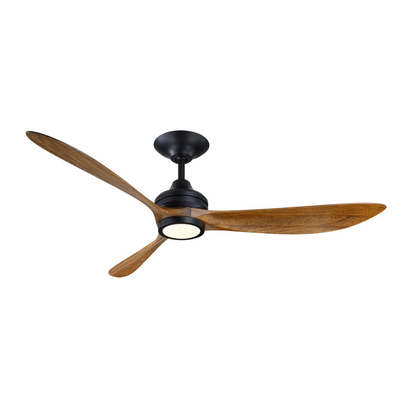 Aviara 60 inch Indoor/Outdoor Ceiling Fan with LED CCT Select Light Kit - Black with Koa blades, Matte Black, Dark Brown Wood