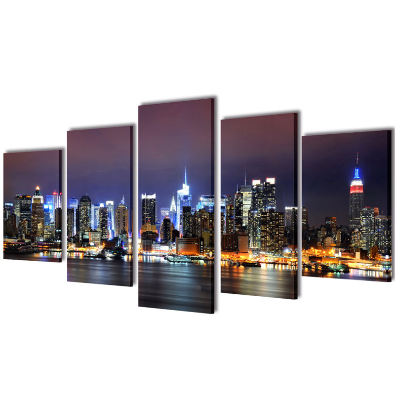 New York - 5 Piece No Frame Print on Canvas, 50cm H x 100cm W x 1.8cm D