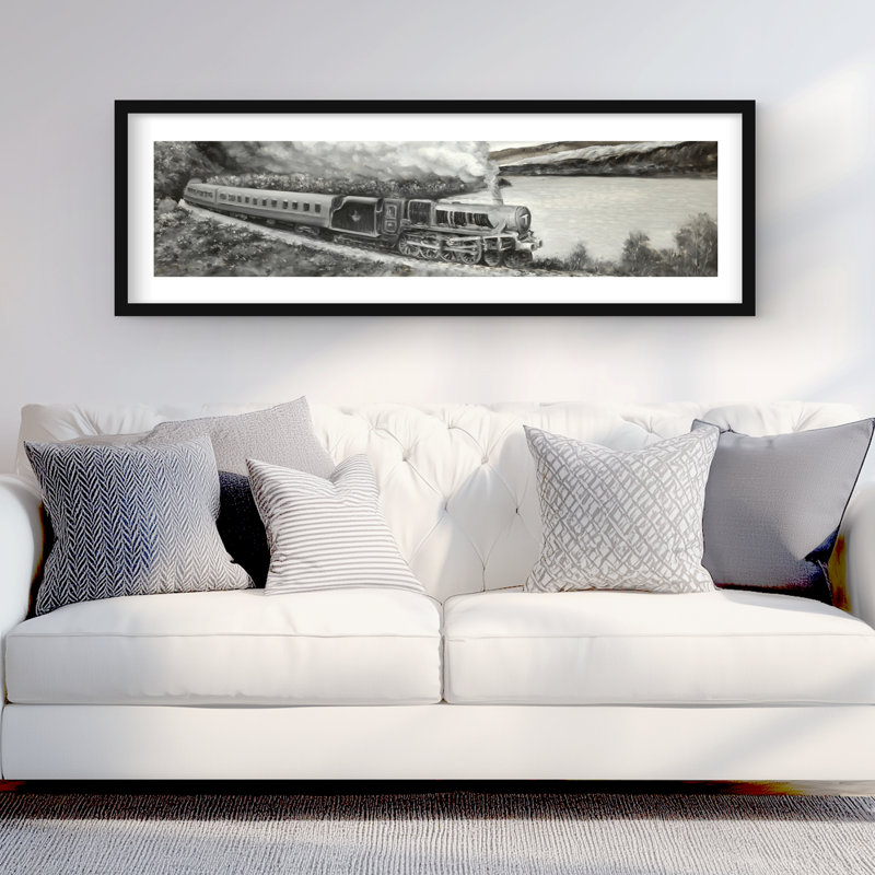 «Vintage Passager Locomotive» - train gris, impression encadrée