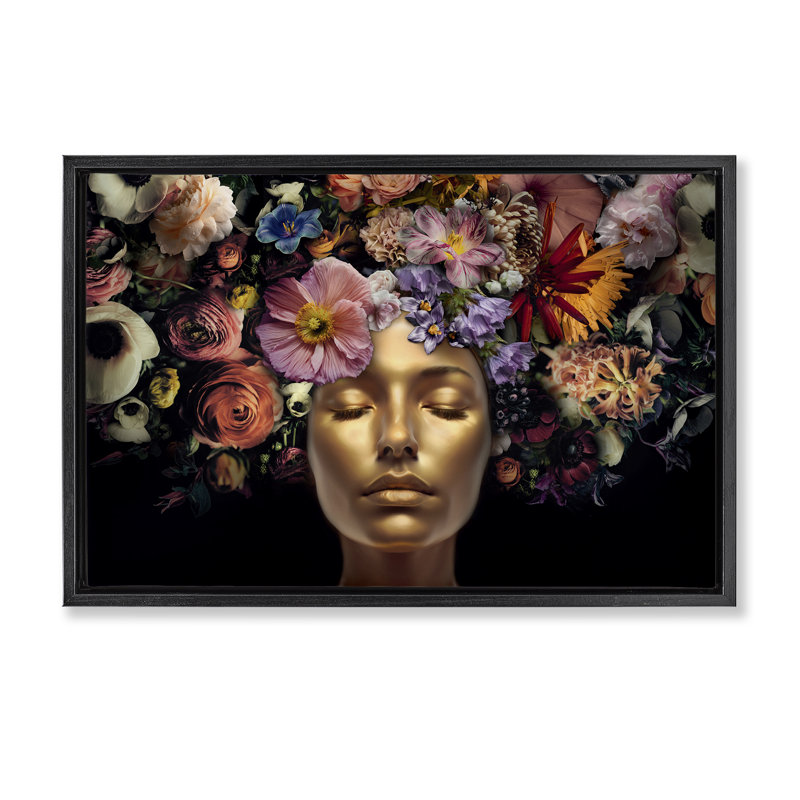 «Face with Flowers», toile flottante encadrée par Reinders, Cadre flottant noir de jais, H 21 po x l 31 po