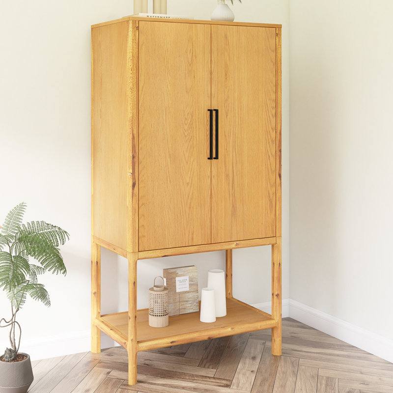 Sophisticated Oak Veneer Cabinet With Multiple Storage Functions, Yellow