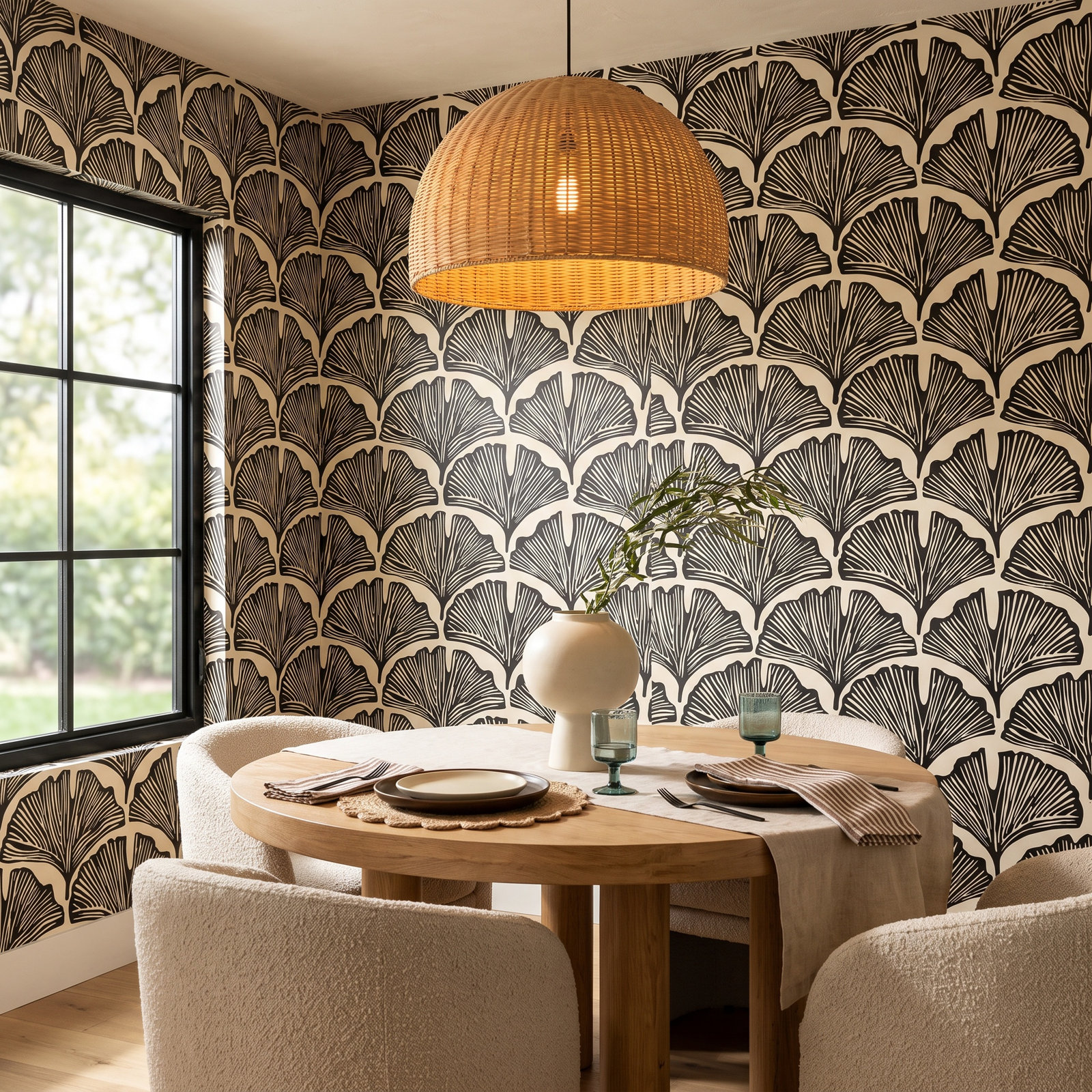 Feather Palm Self-Adhesive Wallpaper Roll, Black
