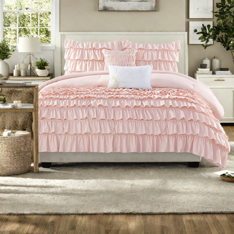 Ensembles de literie en microfibre douce, style grand lit à volants pour maison moderne
