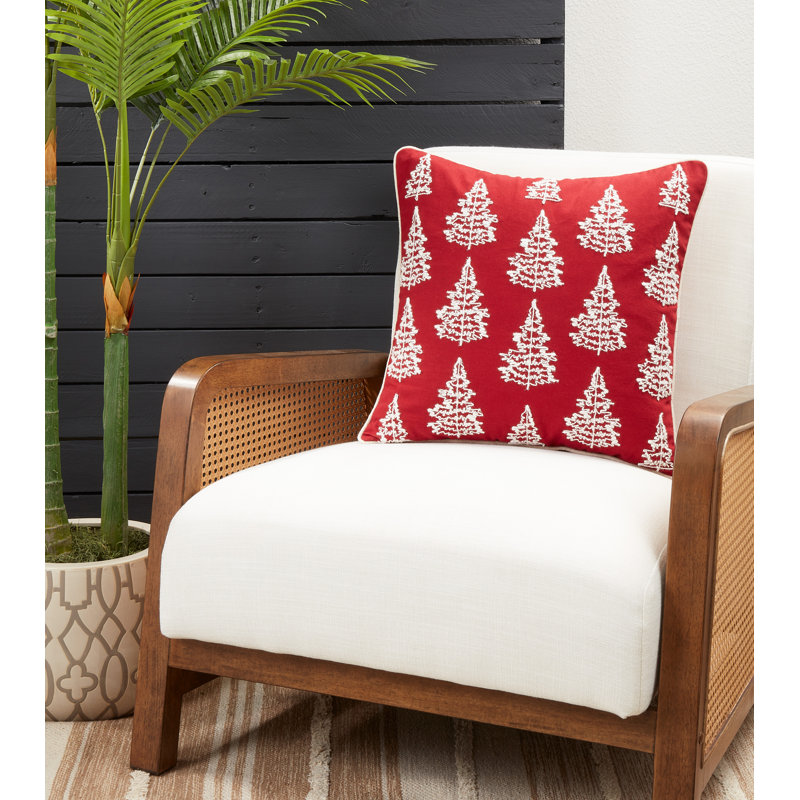 Red and White Cotton Christmas Tree Pillow Cover, 18"