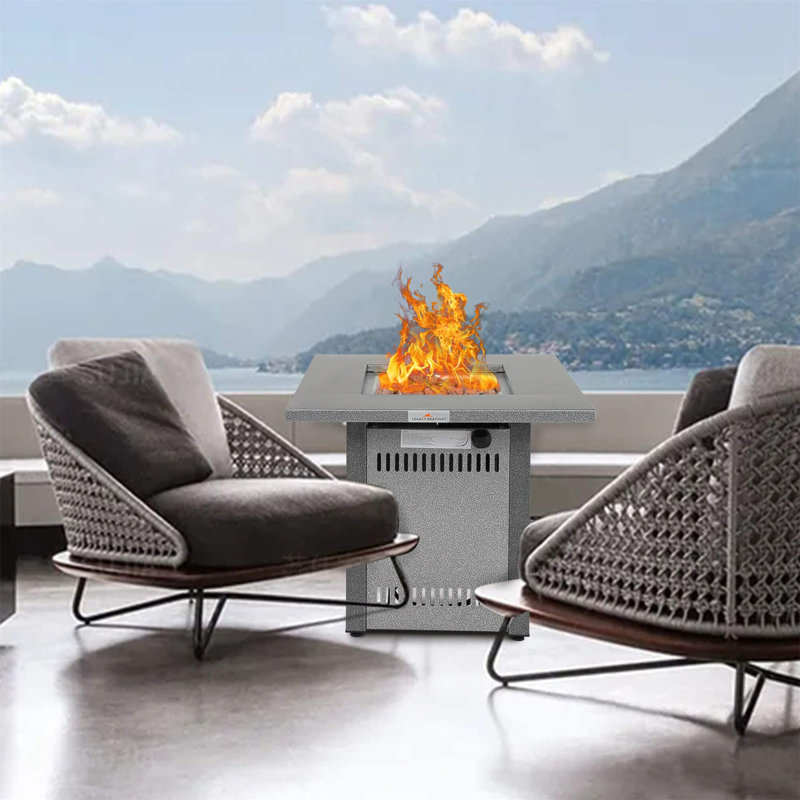 28" 50000 BTU Silver Outdoor Propane Gas Fire Pit Table, Outdside Patio Firepits Fireplace Dinning Tables With Lid & Lava Rock, 2-In-1 Firepit Table For Courtyard/Patio/Balcony