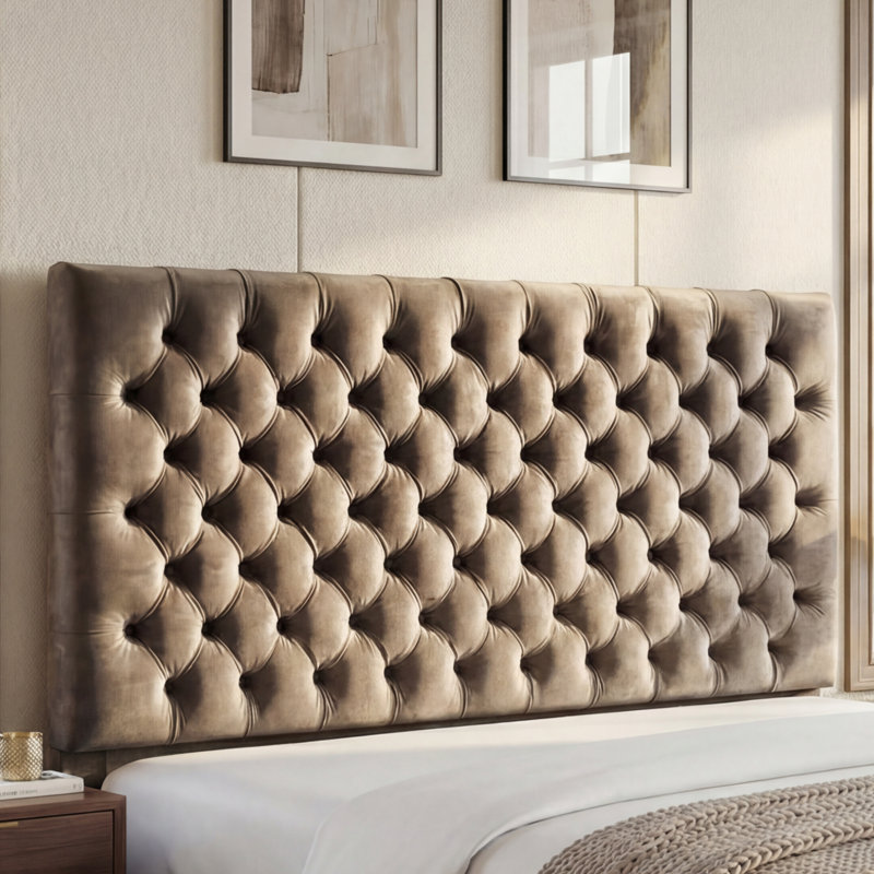 Tête de lit tapissier capitonnée avec pieds réglables compatibles avec les lits doubles et grands, Gris taupe