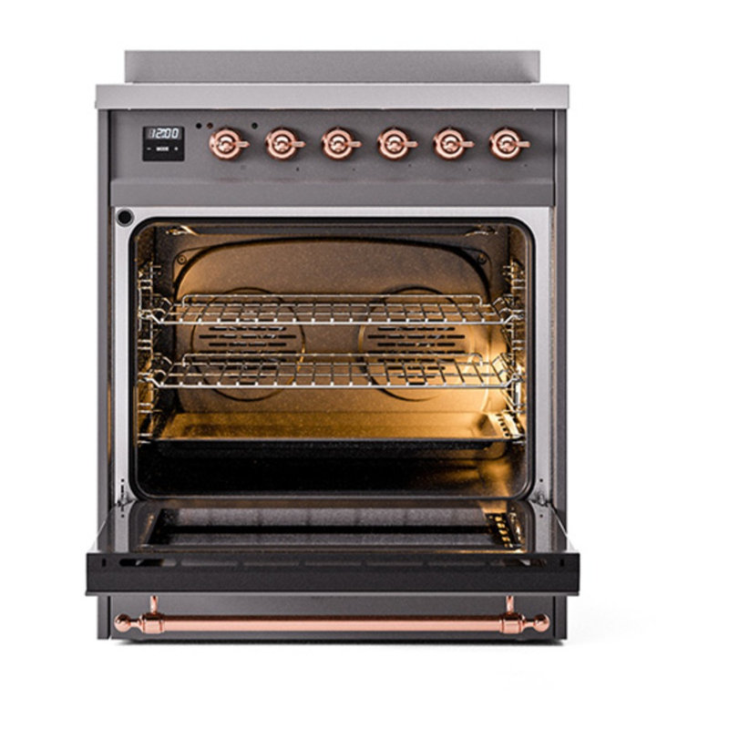 Cuisinière à induction 30 pouces avec 4 éléments à induction (porte pleine) ILVE Nostalgie II Series, Graphite mat / cuivre