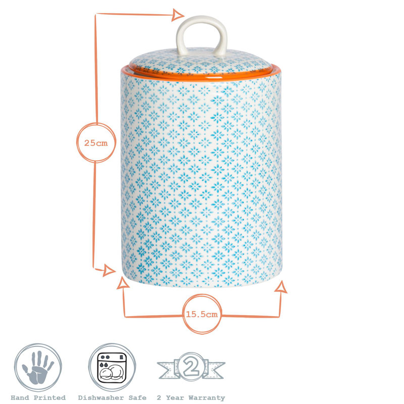 Nicola Spring Hand-Printed Kitchen Canister Blue