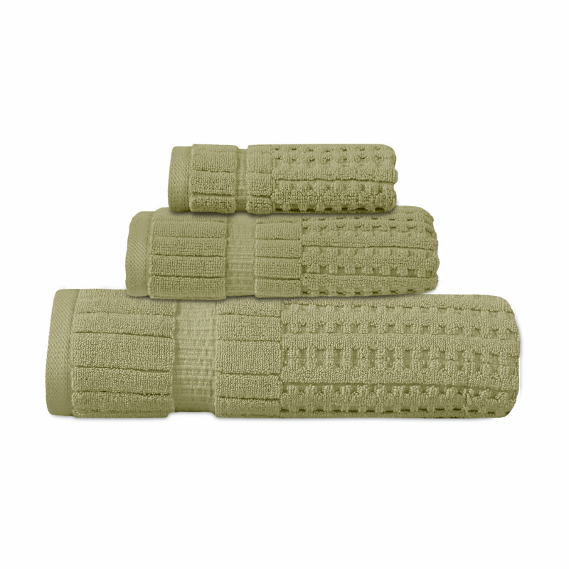 Willow 3 Pieces Towel Set – 100% Combed Cotton, Premium Quality 630 GSM, Green, Ultra-Soft & Highly Absorbent (1 Bath, 1 Hand, 1 Wash Towels set)