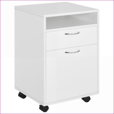 Cabinets Mobile Storage Printer Stand with Drawer &amp; Cabinet, Fits Under Desks, Off-White | Scandinavian | MDF