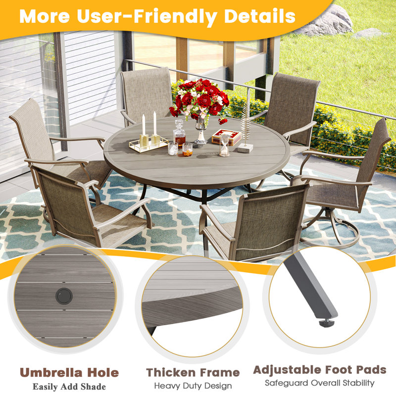 Deval 6 - Person Patio Dining Set with Round Table, Brush Wood Gray