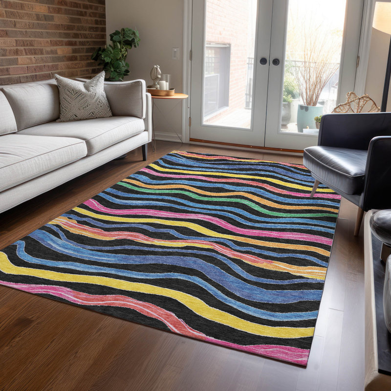 Multicolor Striped Synthetic Washable Rectangular Rug