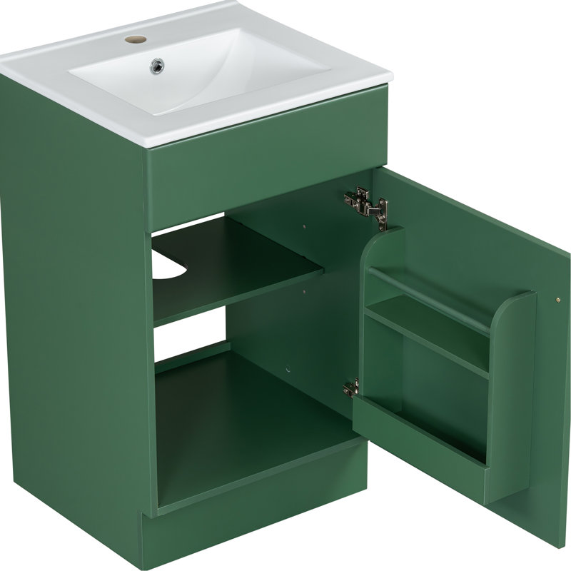 Meuble-lavabo de 20 po avec lavabo, tablette de porte d'armoire et installation réglable. Trop-plein de texture en céramique. Pour un fonctionnement sans bruit. Lavabo autoportant à assemblage autonome. Configuration.