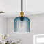 Suspension cylindrique Berngar à une lumière de 18 cm de large avec abat-jour en verre texturé bleu alvéolé pour îlot de cuisine-1636533774-1861760972