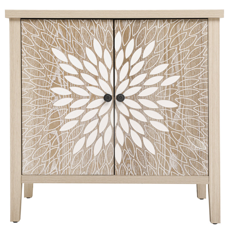 Armoire de rangement sculptée à 2 portes avec tablette réglable, Naturel