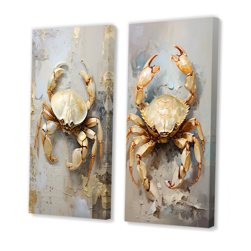 Minimalisme crabe, ensemble de 2 reproductions d'art mural crabe, Toile tendue, H 28 po x l 25 po