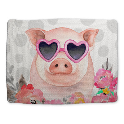 Little Pig in Love Pink Braided Polyester Placemat - Home Decor