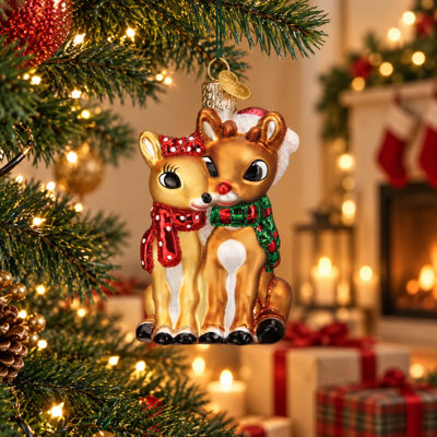Ornement de sapin de Noël en verre artisanal Rudolph et Clarice