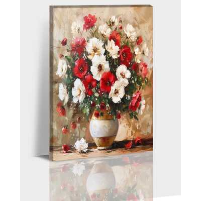 Wildflower Canvas Wall Art Red White Flower Painting Vintage Floral Prints Vase Poster Pictures Botanical Canvas Artwork for Living Room Bedroom Farmhouse Wall Decor Modern Home Decoration, 24×32 Inches