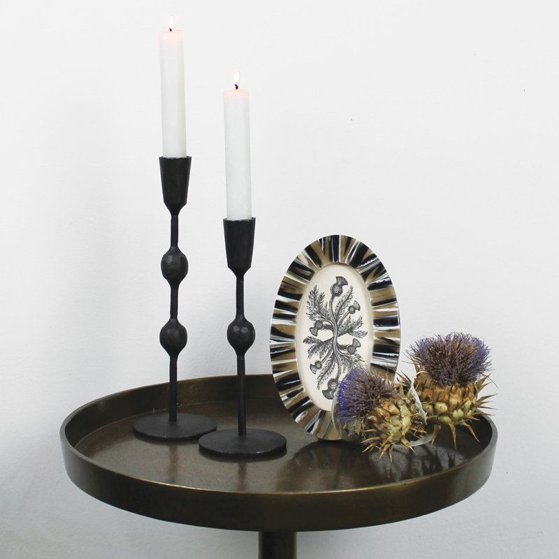 Rustic Iron Candlestick, 8" H x 3" W x 3" D