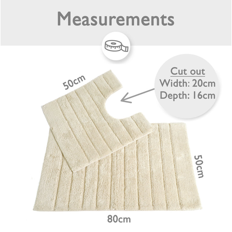 Mirianna Linear Ribbed Two Piece Bath Mat Set, Cream