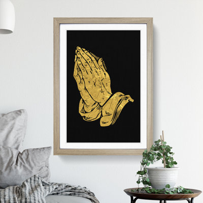 Praying Hands In Gold - Single Picture Frame Print on Wood
