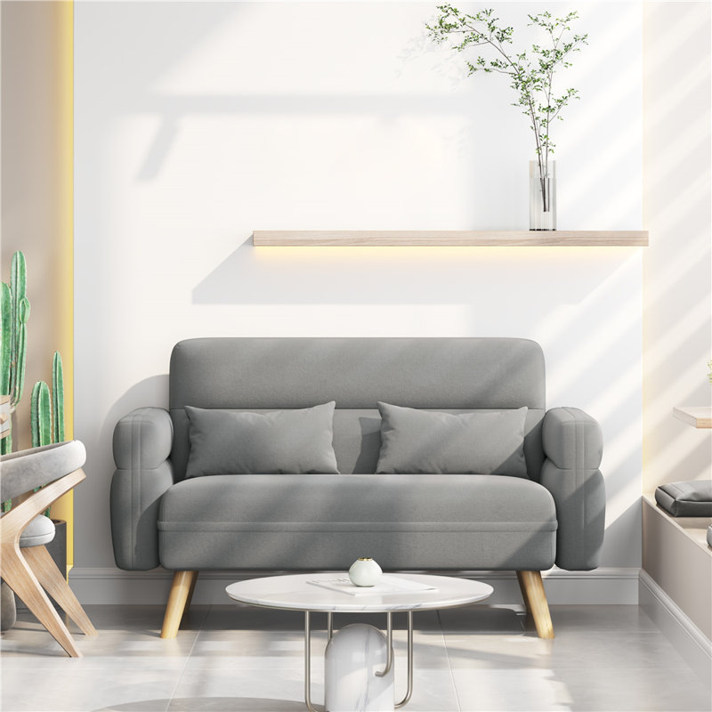  Modern Fabric Sofa Couch 2 Seater Sofa  Upholstered Loveseat, Light Grey