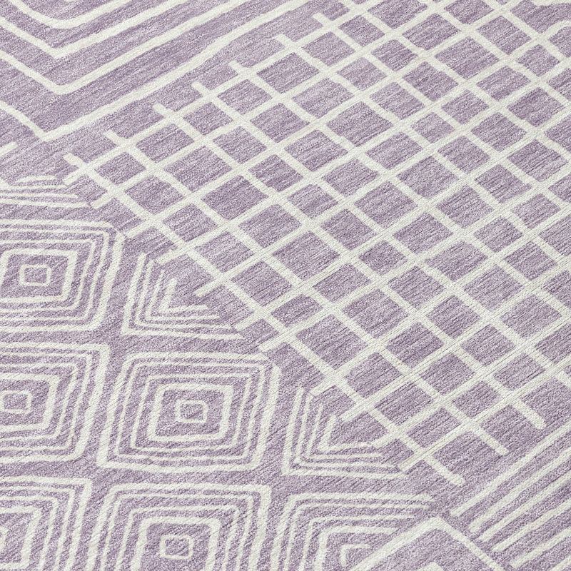 Lavender Geometric Flat Woven Washable Synthetic Rug