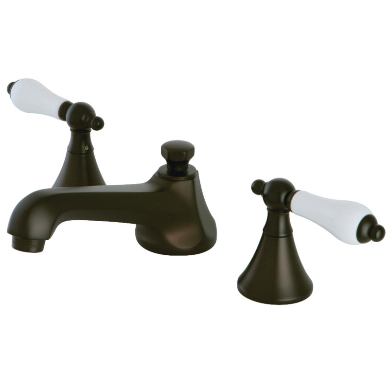 Kingston Brass Two-Handle 3-Hole Deck Mount Widespread Bathroom Faucet with Brass Pop-Up Drain, Oil Rubbed Bronze/White