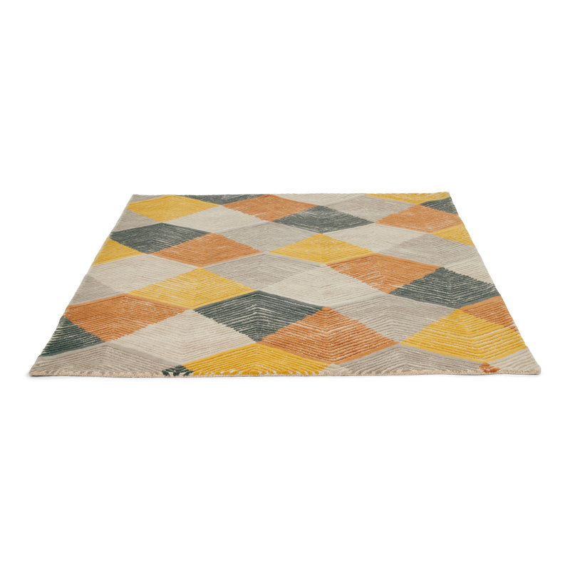 Rhythm Geometric Area Rug in Gray/White/Yellow, Rectangle 6'7" x 9'2"