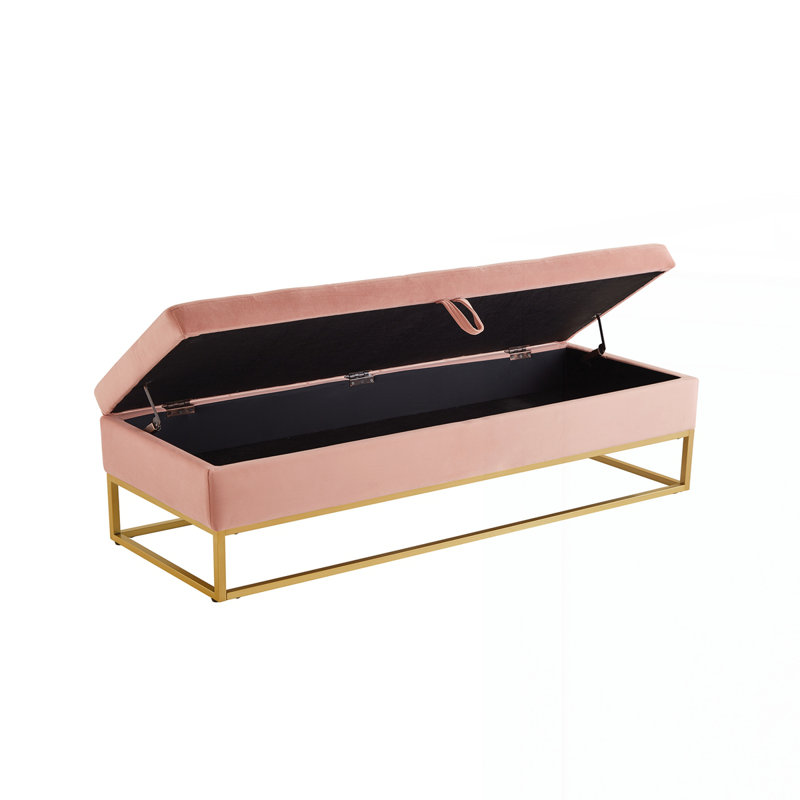 Base de lit en métal 58,6 po avec velours de rangement, Rose