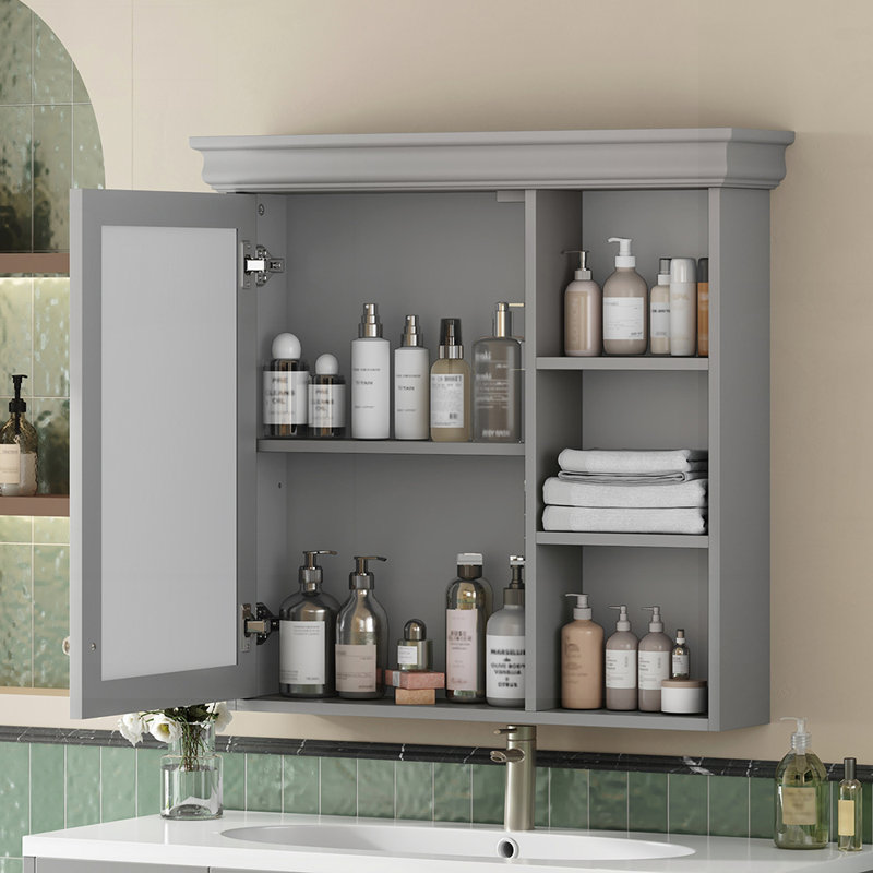 Armoire à pharmacie de salle de bain avec miroir, organisateur de rangement mural, armoire noire au-dessus de la toilette