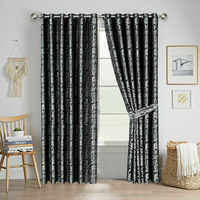 Cardinale Semi Sheer Curtain Pair, Black, 23 x 54 cm