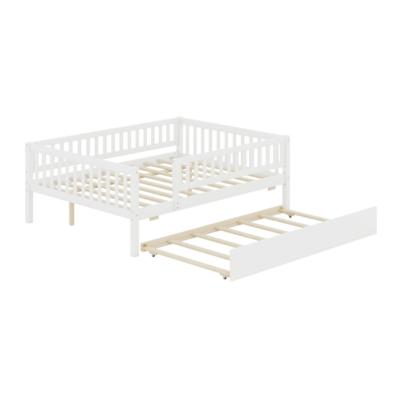 Lit de jour en bois avec couchette et barrière de sécurité, Full/Double, White