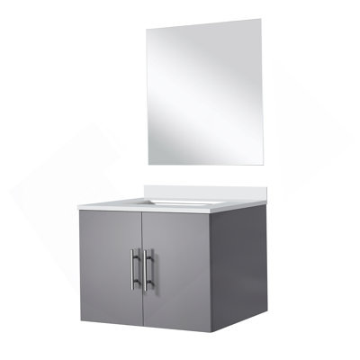 Single Bath Vanity 24 In. W X 22 In. D, Quartz Countertop And 18 In. Mirror