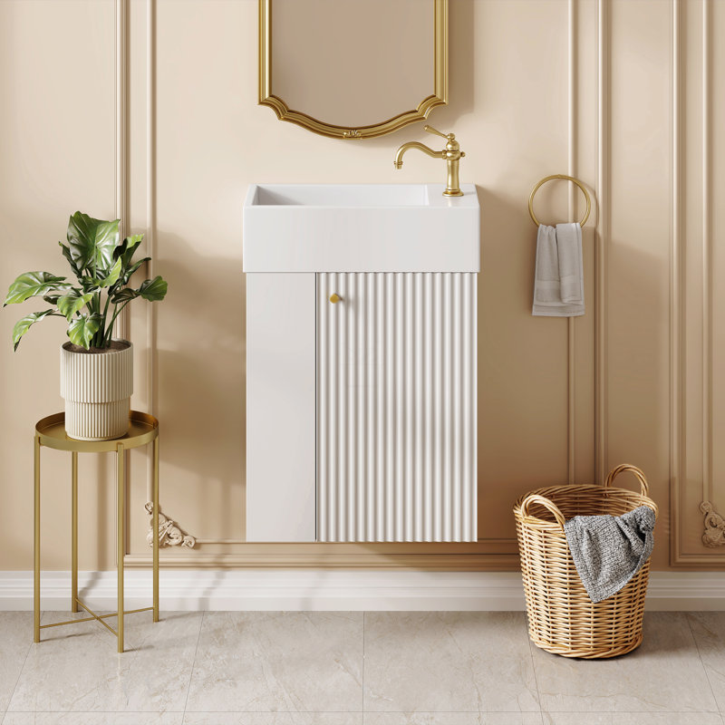 Meuble-lavabo flottant moderne de 18,5 po avec lavabo en résine - pour les petites salles de bain, rangement à gauche