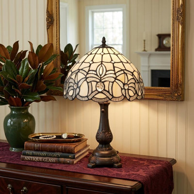 Lampe de table 19 po en métal brun foncé avec abat-jour dôme blanc