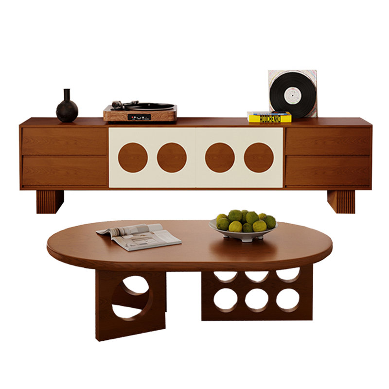 Retro Solid Wood TV Stand and Coffee Table Set