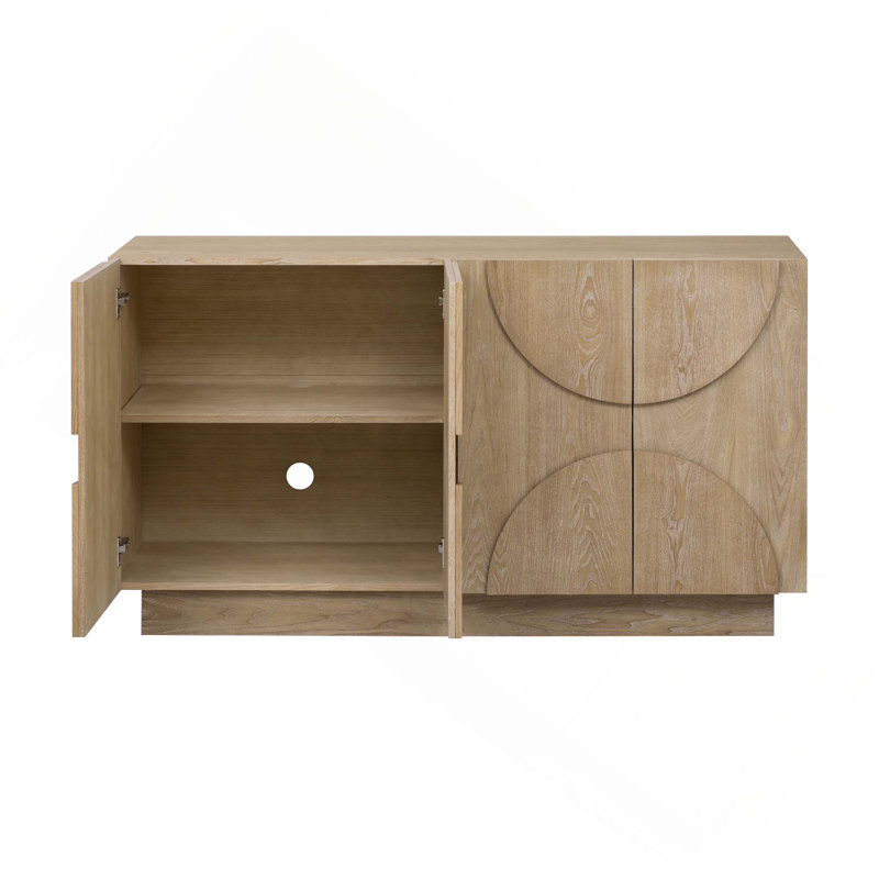 Buffet Hargett à 4 portes avec façades en demi-cercle texturé et tablettes réglables, Brown/Beige