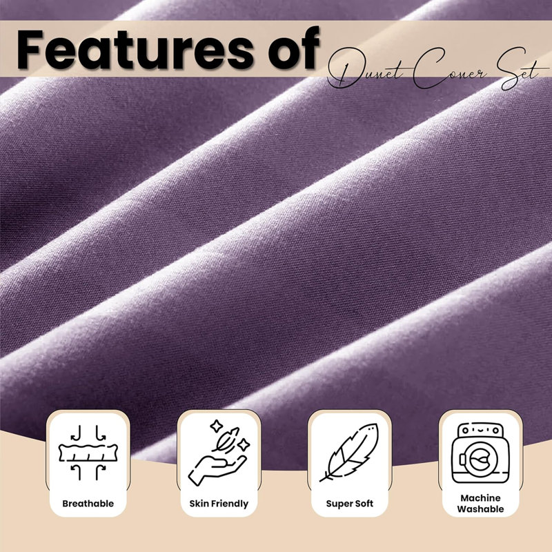 Microfiber Striped Duvet Cover Set with Pillowcases Included, Single Duvet Cover 1 Pillowcases, Lavender