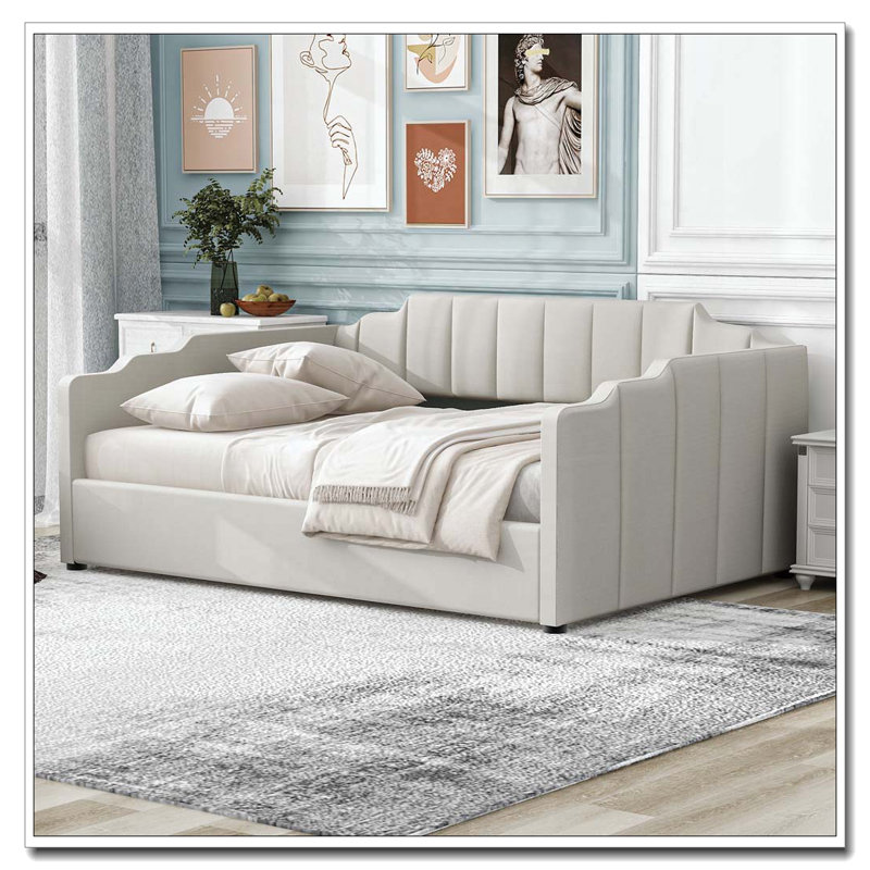 Lit de jour rembourré avec rangement inférieur, Beige
