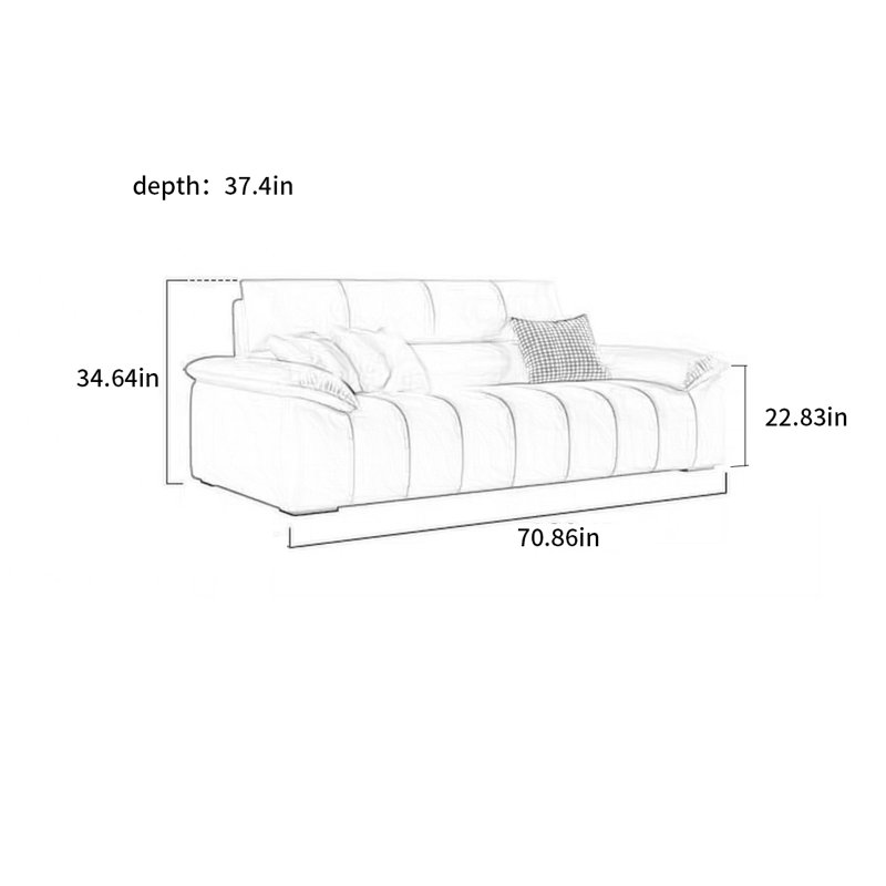 Canapé en cuir, H 34,64 po x l 70,86 po x P 37,4 po