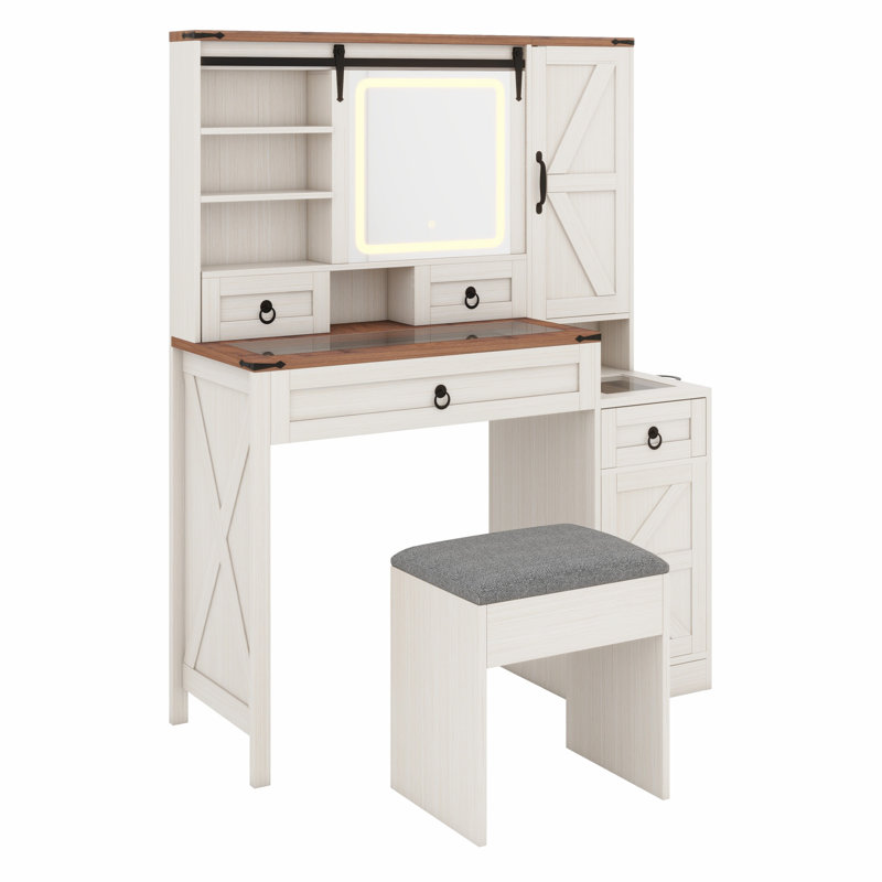 Meuble-lavabo avec miroir coulissant et lumières, Blanc