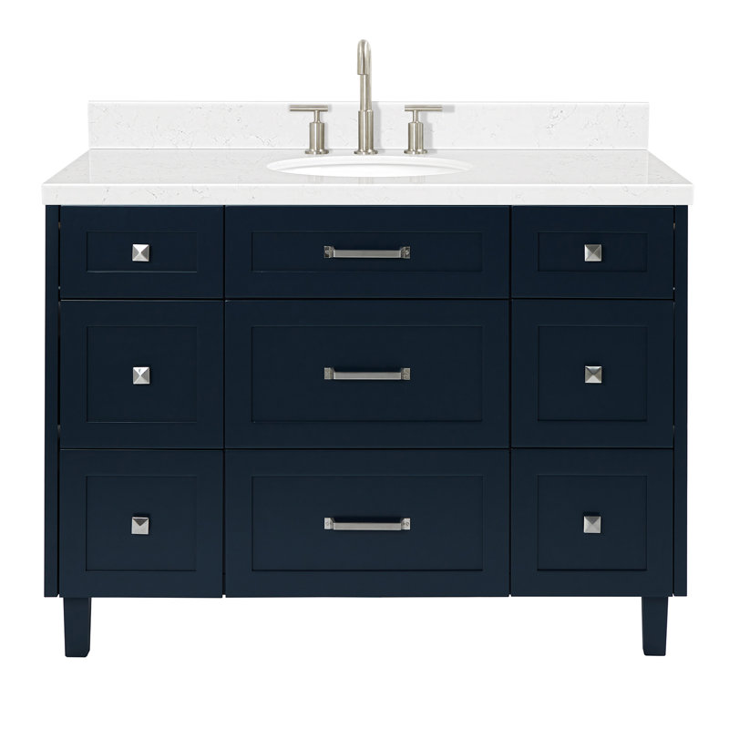 Meuble-lavabo simple 48 po ARIEL Monrow, Bleu minuit, Carrara White Quartz, 48" - 49"
