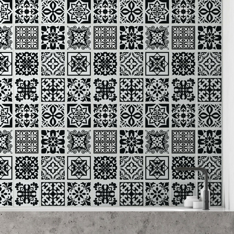 15cm x 15cm PVC Peel & Stick Mosaic Tile, Black/White