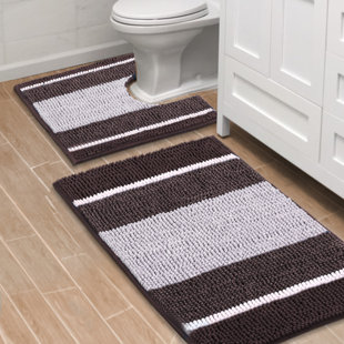 Thick Fluff Fiber Bath Mat Stripe High-hair Bathroom Toilet Entrance Door  Absorbent Floor Mat Non